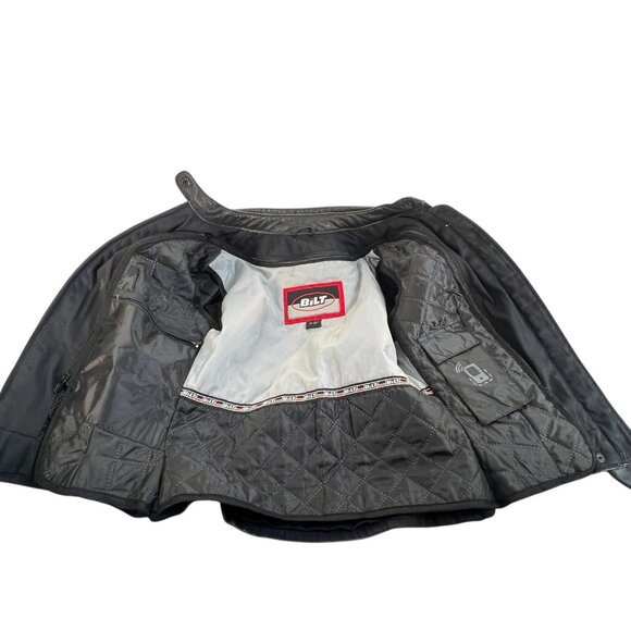 BILT Womens Leather Motorcycle Jacket With Padding sz S black white - Picture 5 of 9